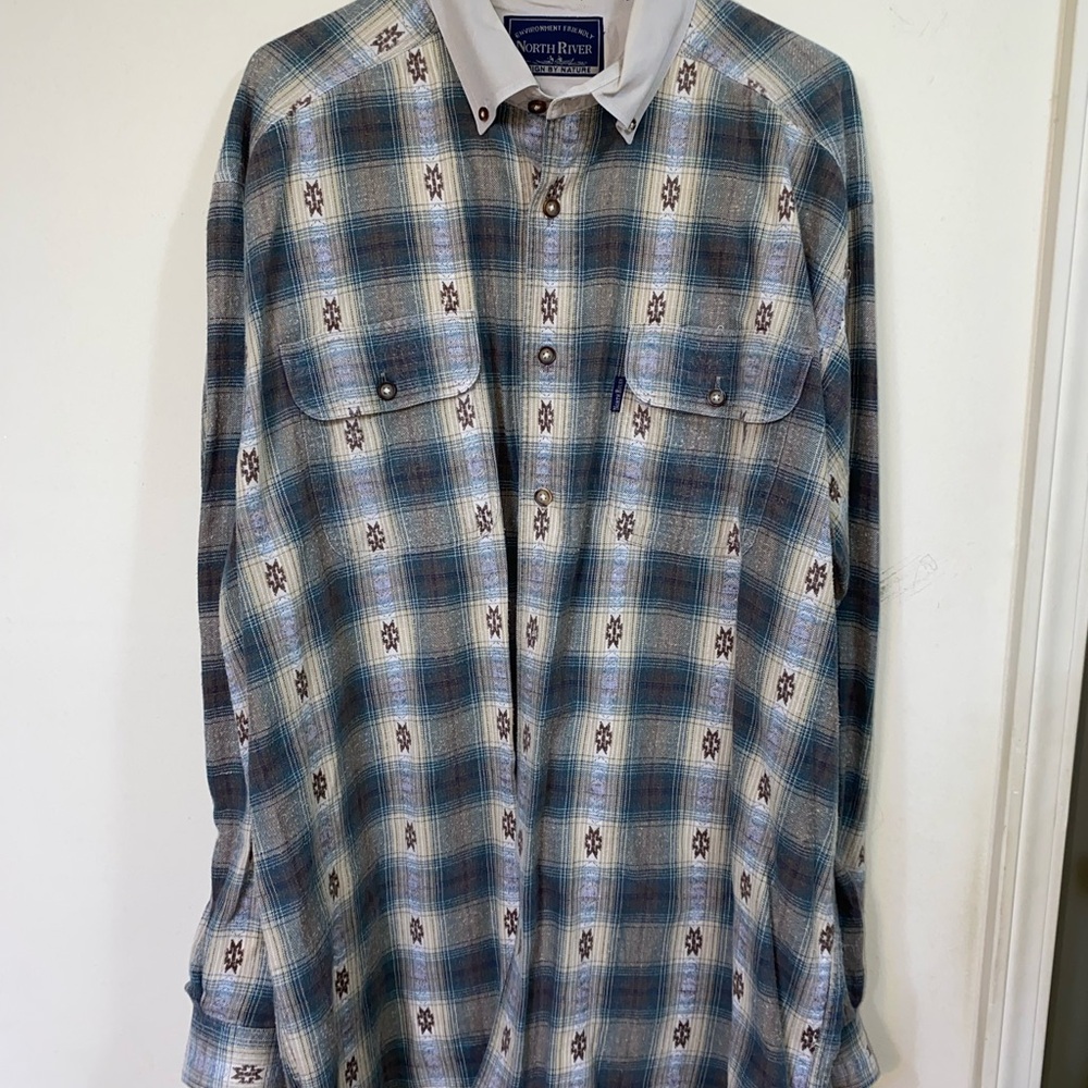 Men's Casual Button Down Shirt - Blue Plaid by Robert Bruce